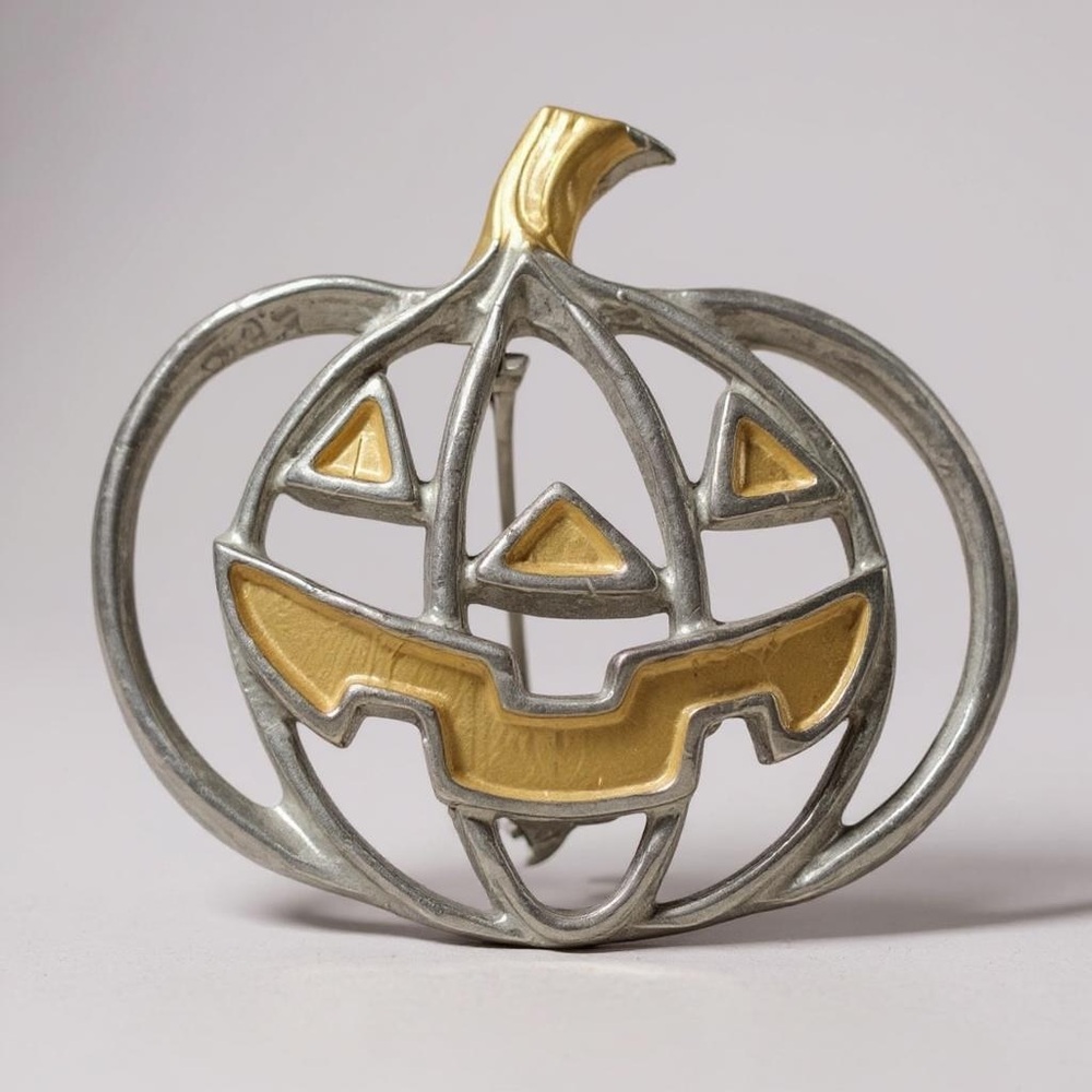 Vintage Two-Tone Jack-O’-Lantern Pumpkin Halloween Brooch
